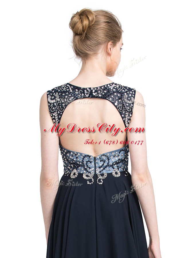 Scoop Sleeveless Brush Train Zipper With Train Beading Prom Dresses