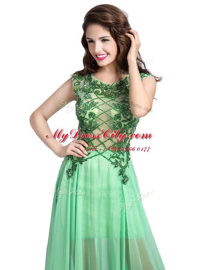 Spectacular Scoop Floor Length Apple Green Homecoming Dress Tulle Sleeveless Beading and Appliques