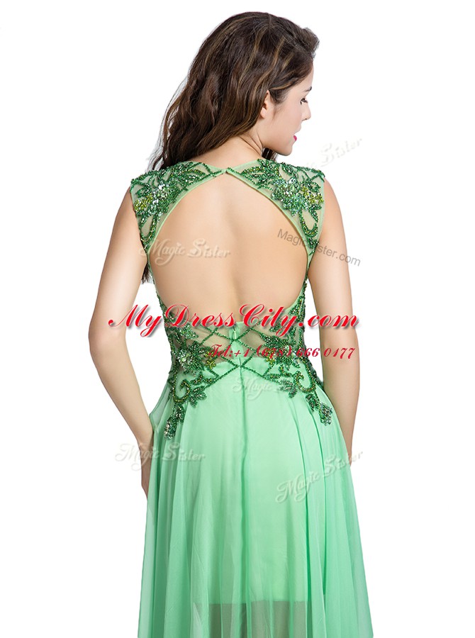 Spectacular Scoop Floor Length Apple Green Homecoming Dress Tulle Sleeveless Beading and Appliques