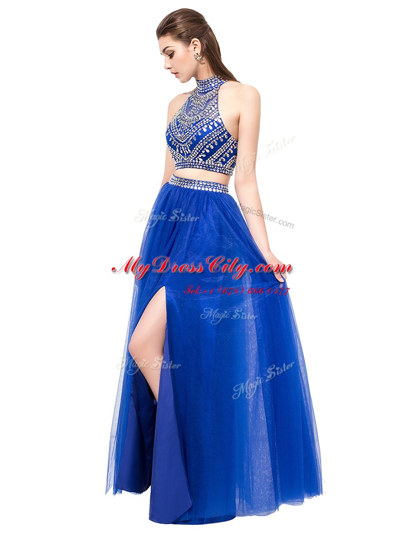 Edgy Royal Blue Square Neckline Beading Evening Dress Sleeveless Criss Cross