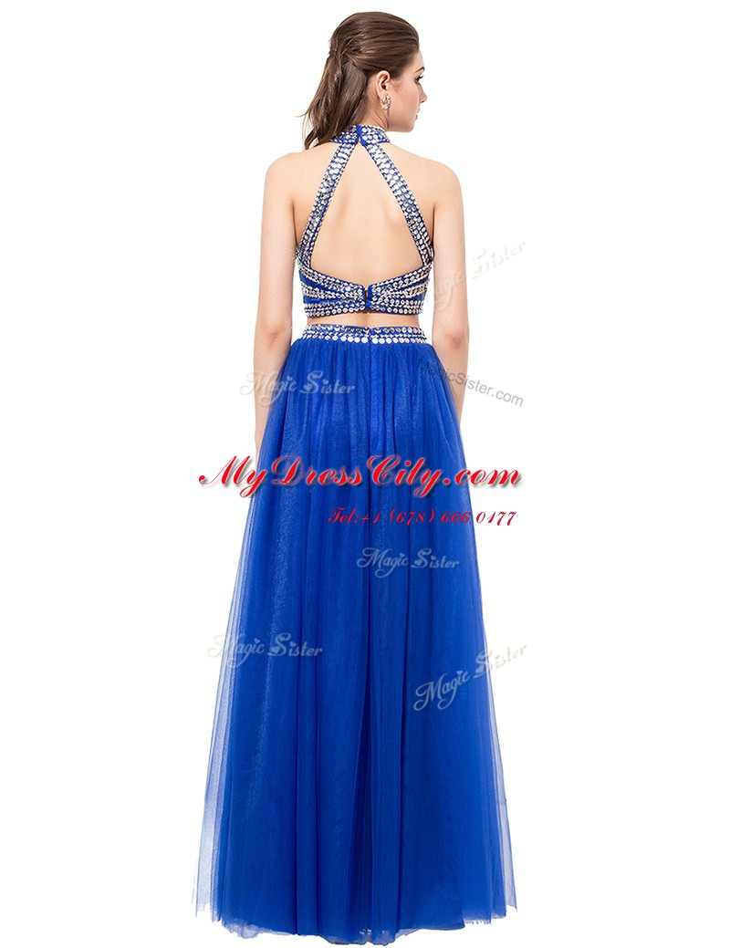 Edgy Royal Blue Square Neckline Beading Evening Dress Sleeveless Criss Cross