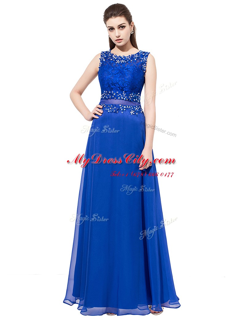 Excellent Empire Royal Blue Scoop Organza Sleeveless Floor Length Zipper