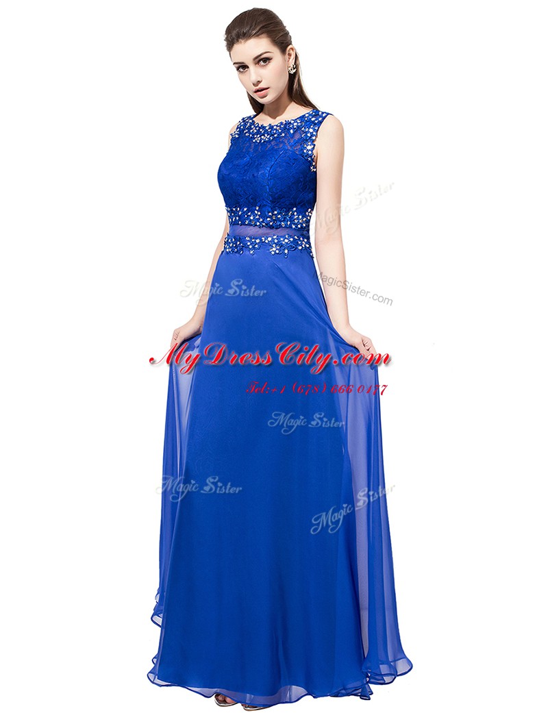 Excellent Empire Royal Blue Scoop Organza Sleeveless Floor Length Zipper