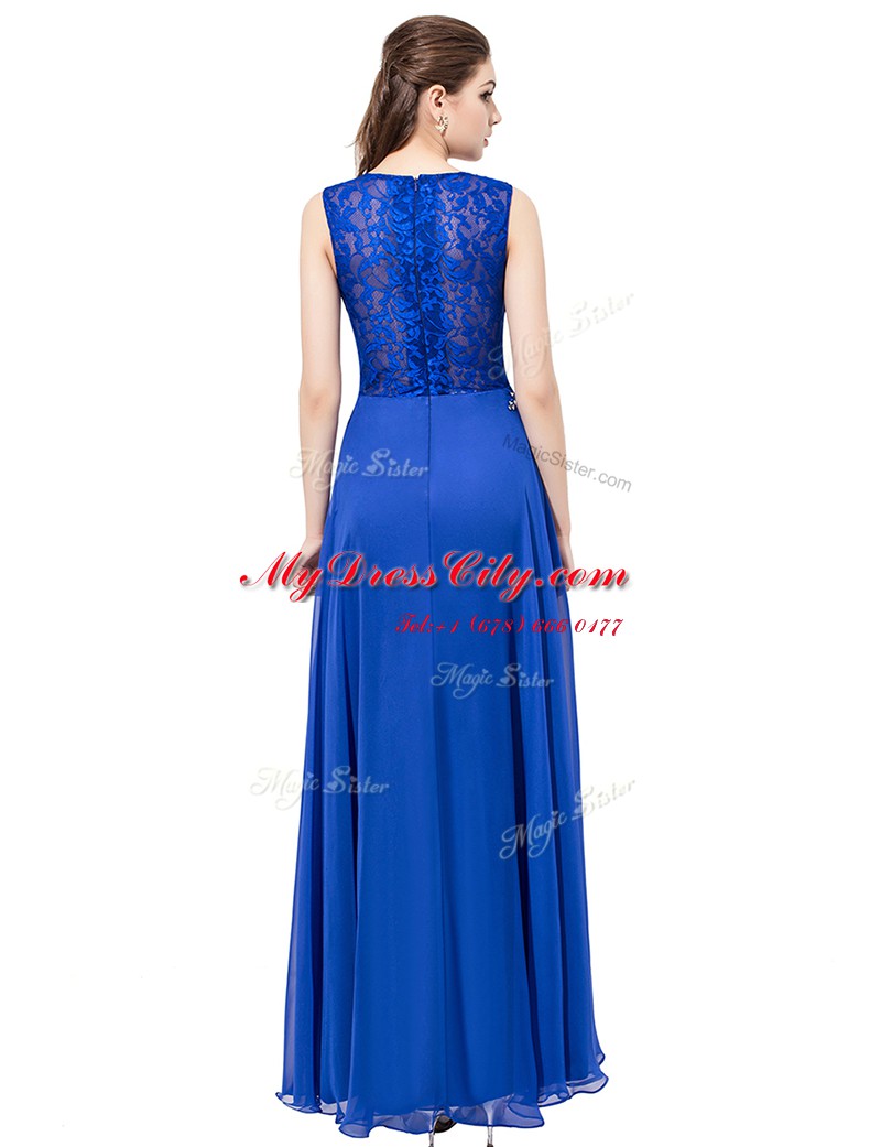 Excellent Empire Royal Blue Scoop Organza Sleeveless Floor Length Zipper