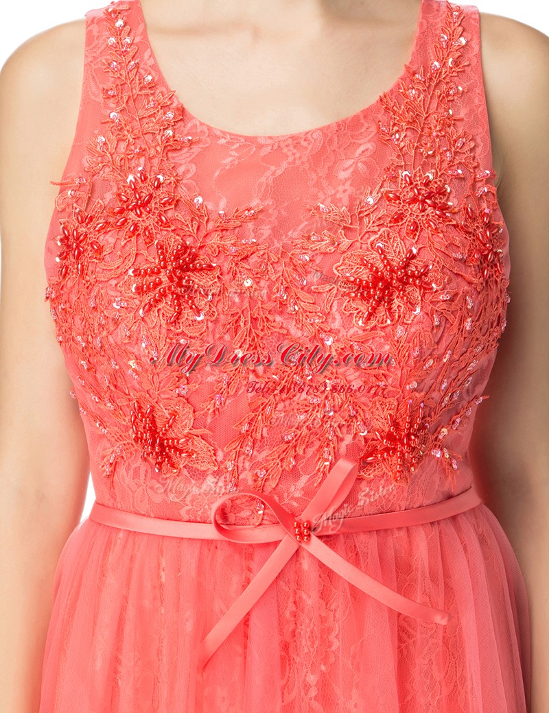 Super Scoop Sleeveless Beading and Bowknot Zipper Homecoming Dress