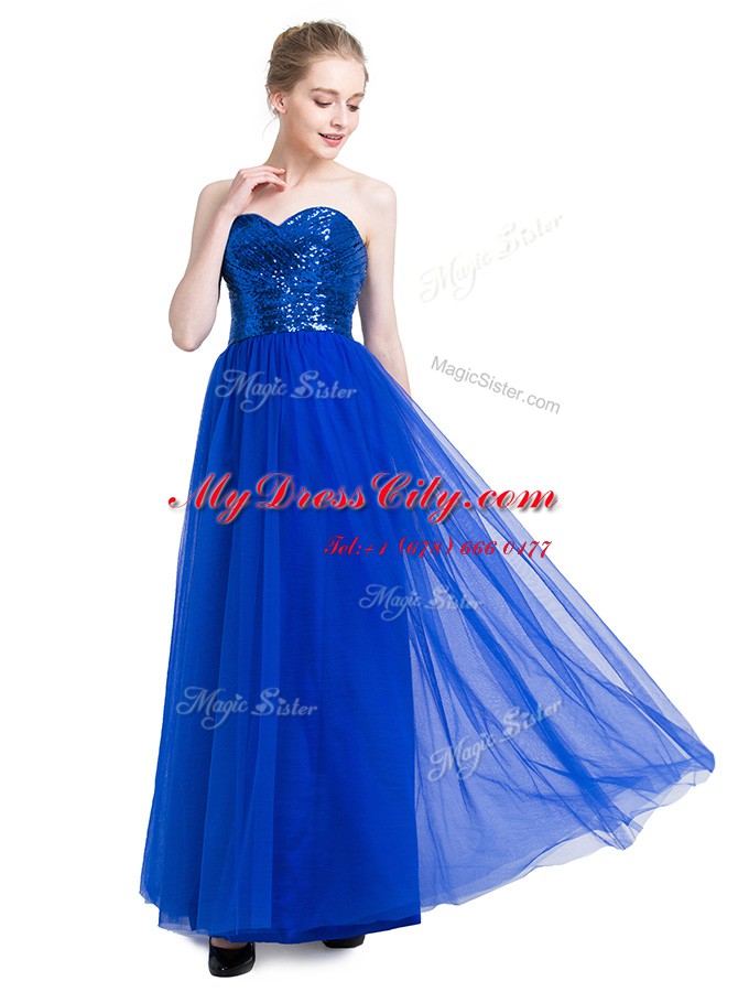 Captivating Royal Blue Prom Dresses Prom and Party and For with Sequins Sweetheart Sleeveless Zipper