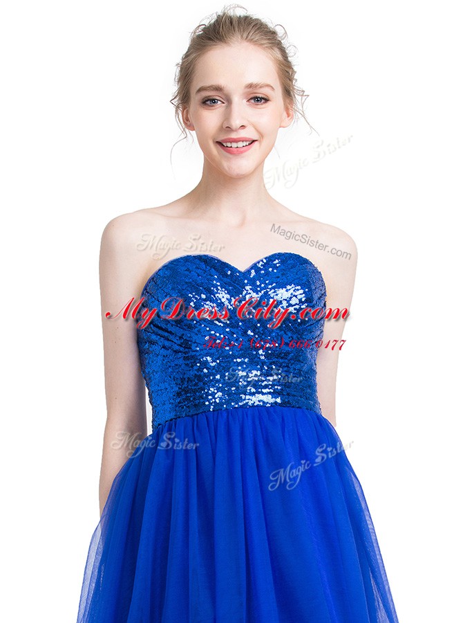 Captivating Royal Blue Prom Dresses Prom and Party and For with Sequins Sweetheart Sleeveless Zipper