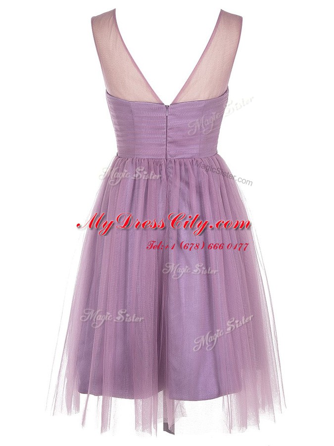 Lavender Tulle Zipper Scoop Sleeveless Knee Length Beading and Appliques