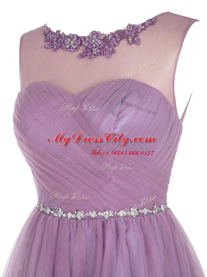 Lavender Tulle Zipper Scoop Sleeveless Knee Length Beading and Appliques