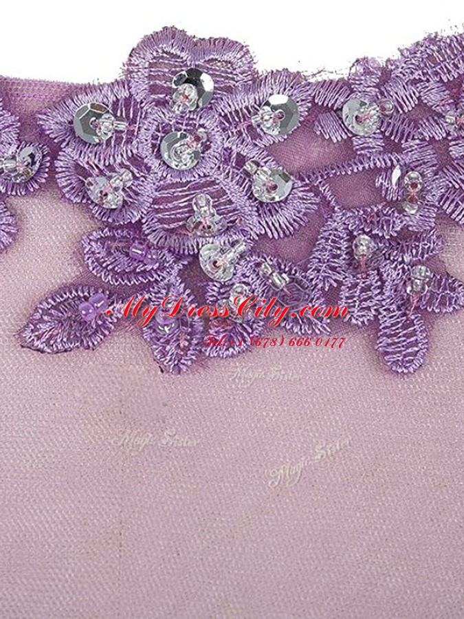 Lavender Tulle Zipper Scoop Sleeveless Knee Length Beading and Appliques