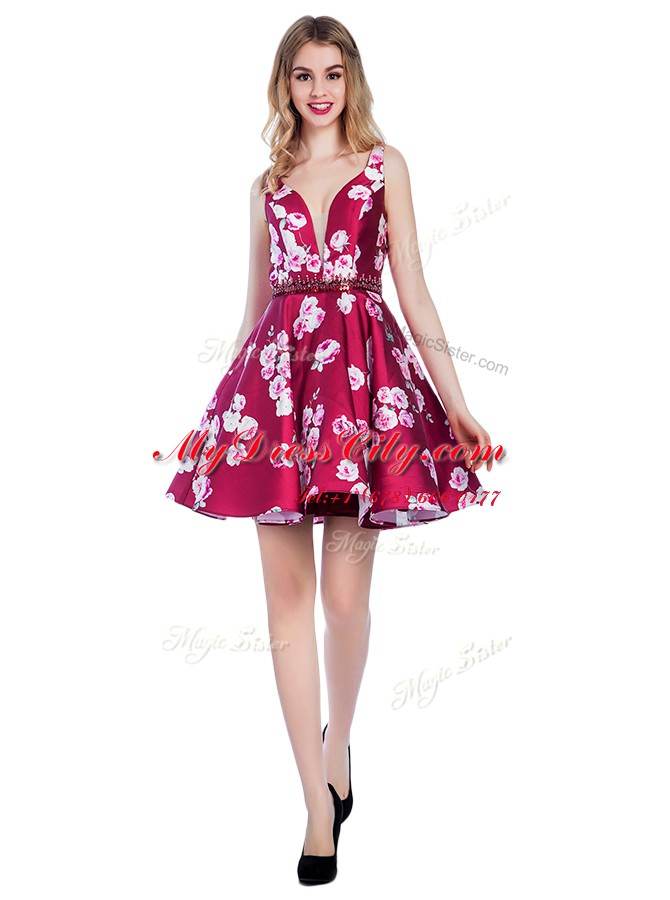 Multi-color Satin Backless Teens Party Dress Sleeveless Knee Length Pattern