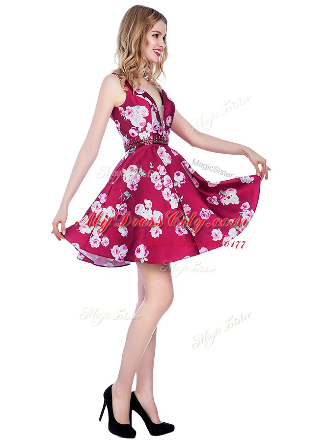 Multi-color Satin Backless Teens Party Dress Sleeveless Knee Length Pattern