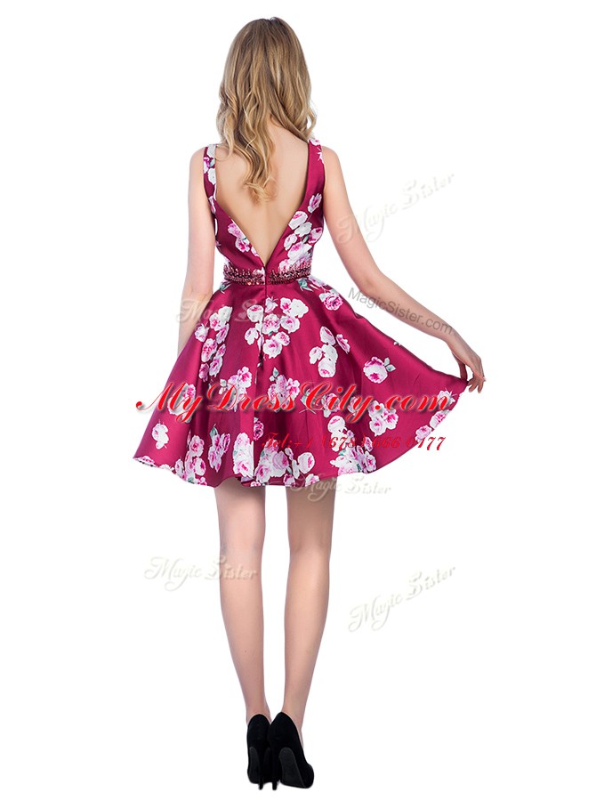 Multi-color Satin Backless Teens Party Dress Sleeveless Knee Length Pattern