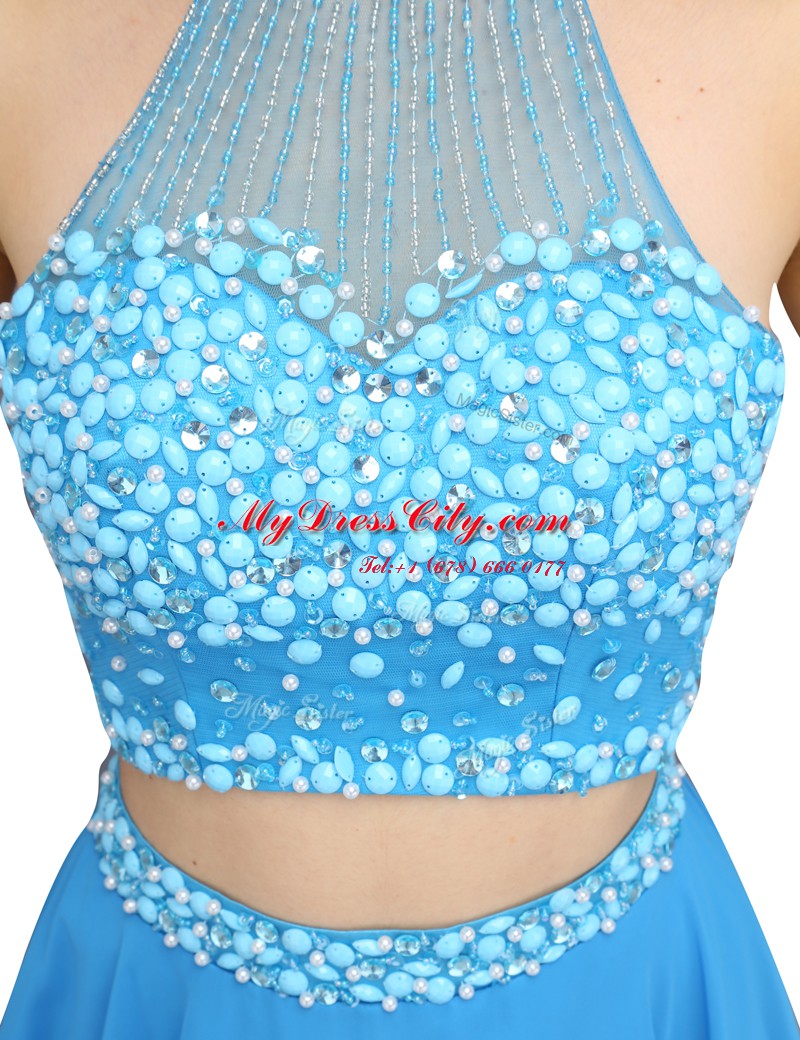 Hot Selling Blue High-neck Zipper Beading Sleeveless