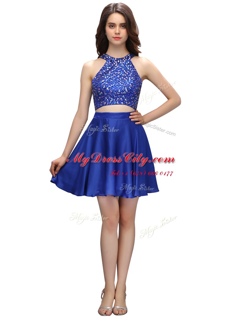 Pretty Sleeveless Zipper Mini Length Beading Prom Dresses