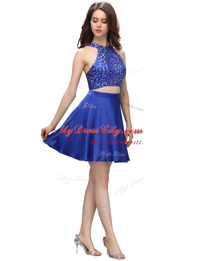 Pretty Sleeveless Zipper Mini Length Beading Prom Dresses