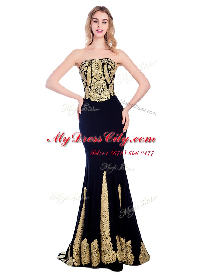 Mermaid Sleeveless Sweep Train Zipper With Train Appliques Prom Party Dress