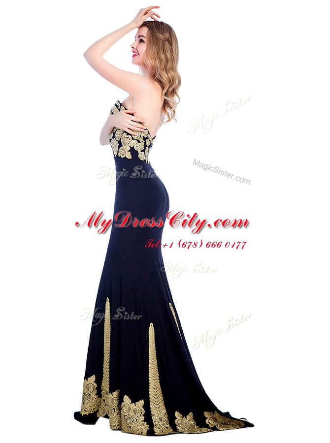 Mermaid Sleeveless Sweep Train Zipper With Train Appliques Prom Party Dress