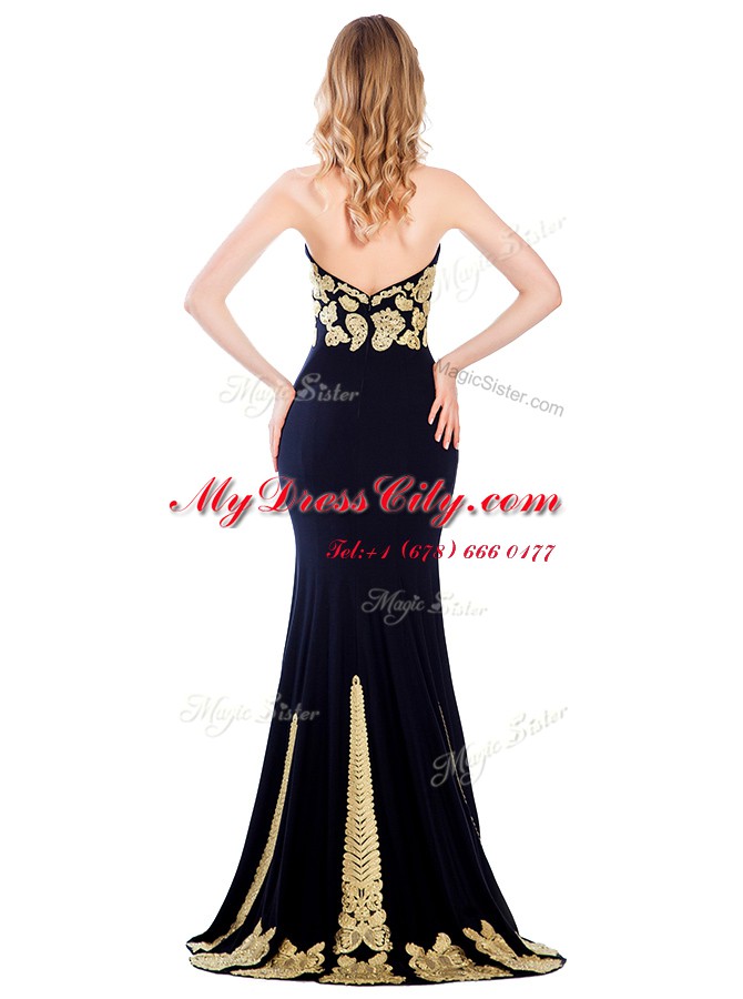 Mermaid Sleeveless Sweep Train Zipper With Train Appliques Prom Party Dress