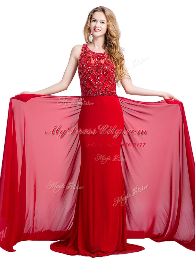 Scoop Sleeveless Court Train Zipper With Train Beading Prom Evening Gown