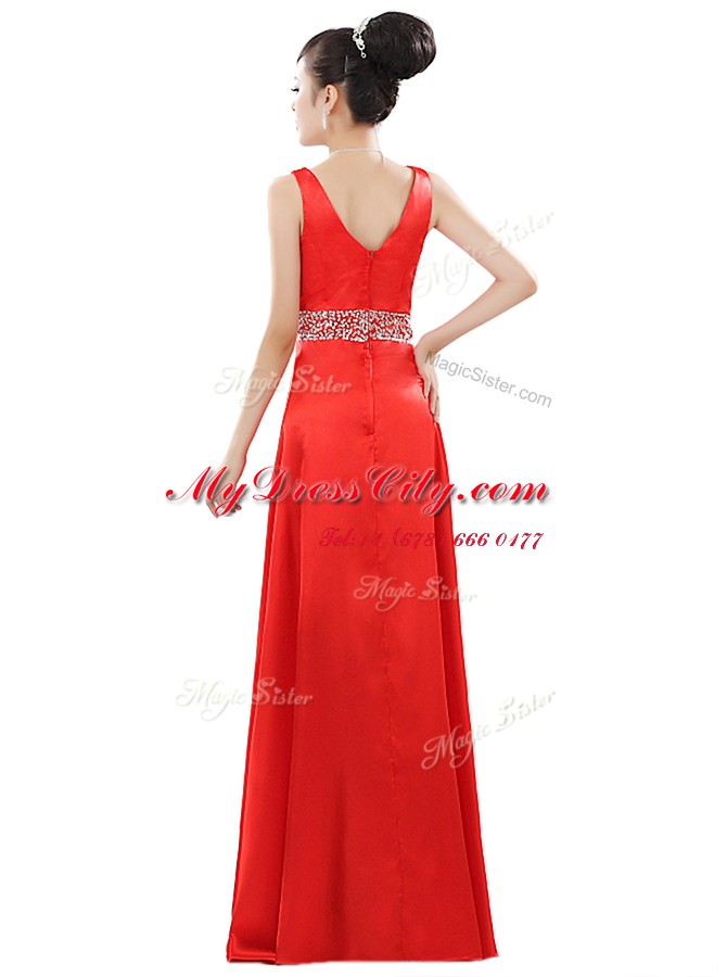 Gold V-neck Neckline Beading Prom Party Dress Sleeveless Zipper