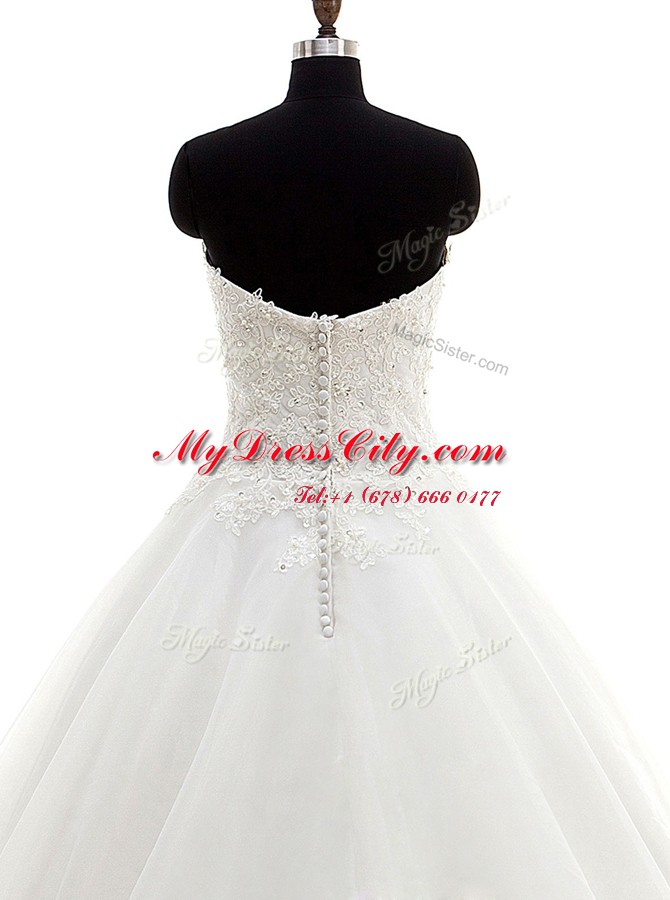 Admirable Brush Train Ball Gowns Wedding Gown White Sweetheart Organza Sleeveless With Train Clasp Handle