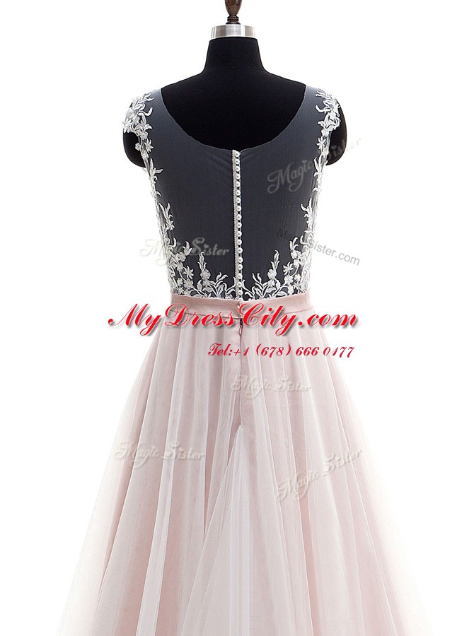 Fashion Scoop Sleeveless Brush Train Clasp Handle Bridal Gown Pink Tulle