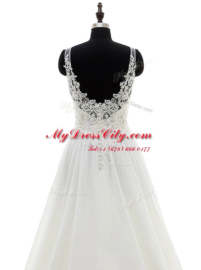 Elegant Scoop Chiffon Sleeveless With Train Bridal Gown Brush Train and Lace