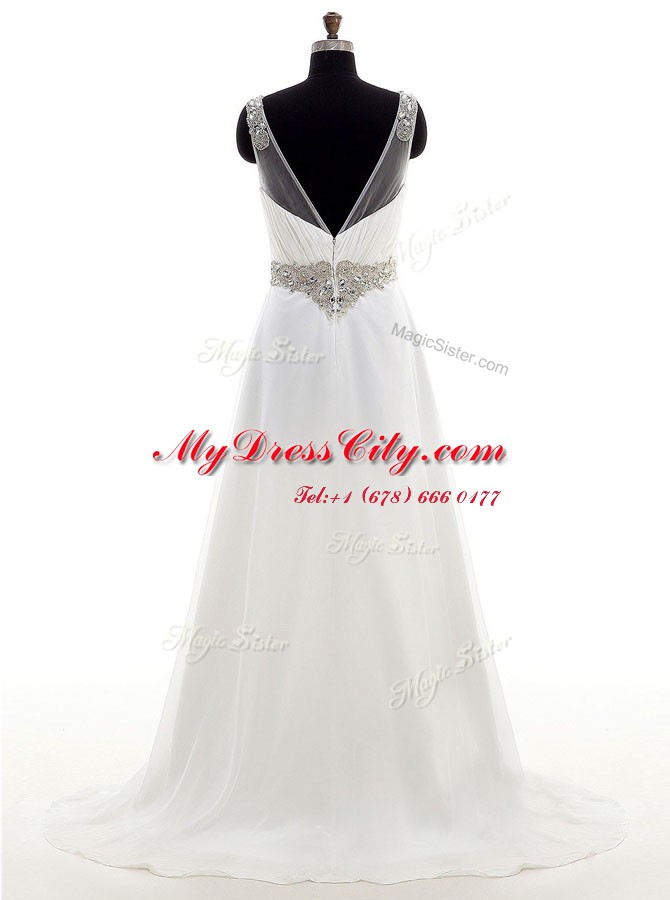 Sleeveless Brush Train Beading Zipper Wedding Dresses