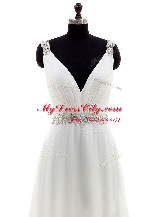 Sleeveless Brush Train Beading Zipper Wedding Dresses