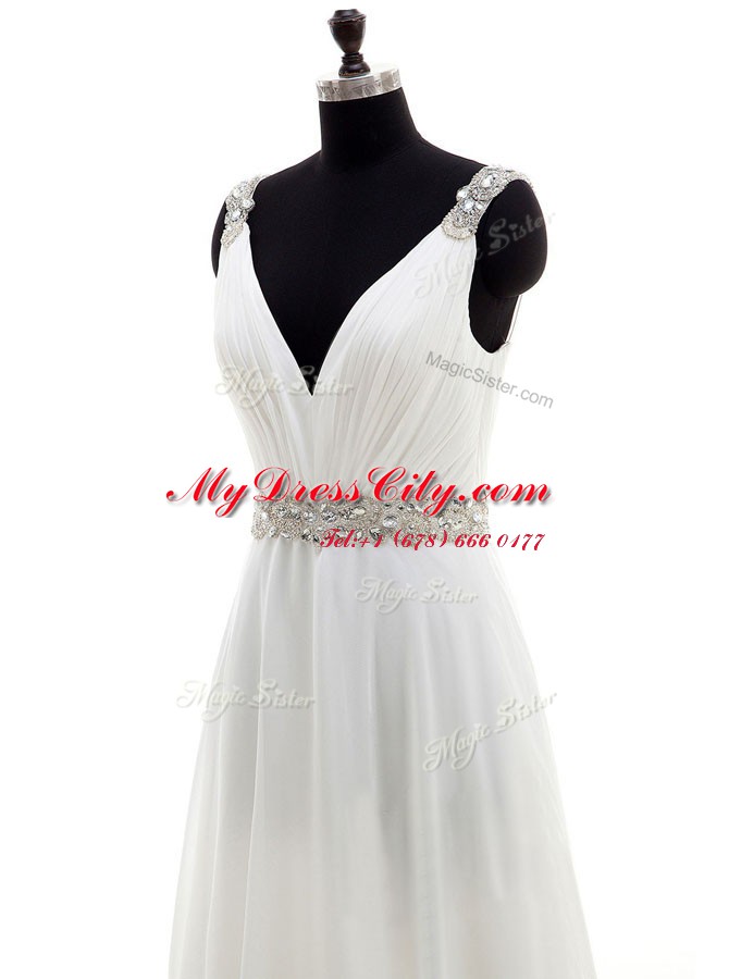 Sleeveless Brush Train Beading Zipper Wedding Dresses