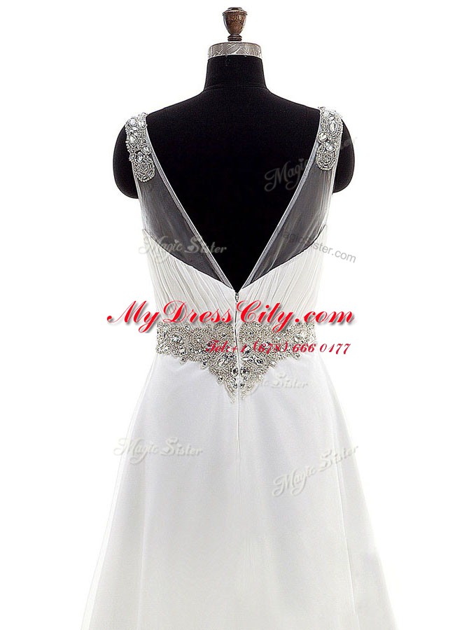 Sleeveless Brush Train Beading Zipper Wedding Dresses