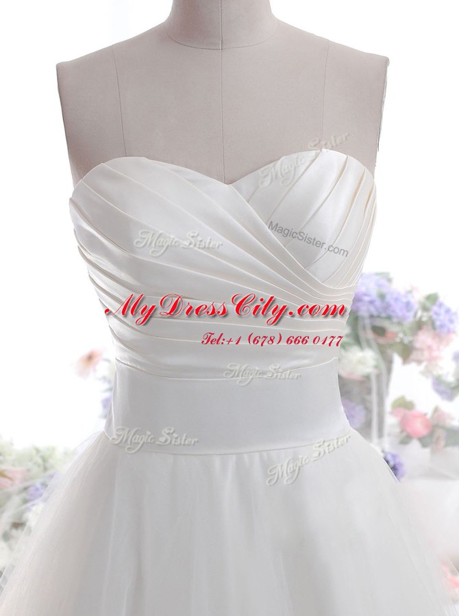 Dazzling White Sleeveless Ruching Floor Length Wedding Gown