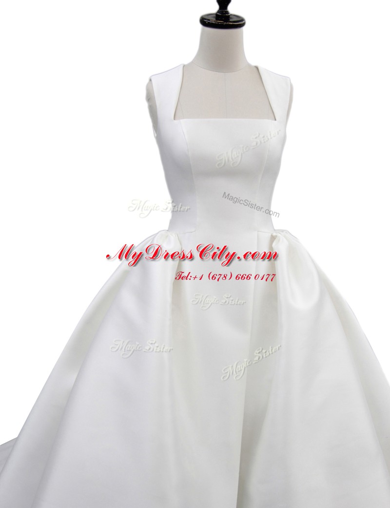 With Train Empire Sleeveless White Wedding Gown Court Train Zipper