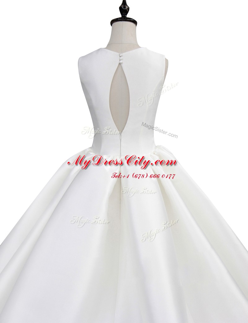 With Train Empire Sleeveless White Wedding Gown Court Train Zipper