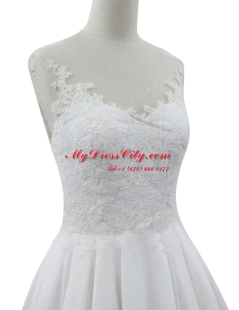 Ideal White Zipper Wedding Gown Lace Sleeveless With Train Court Train