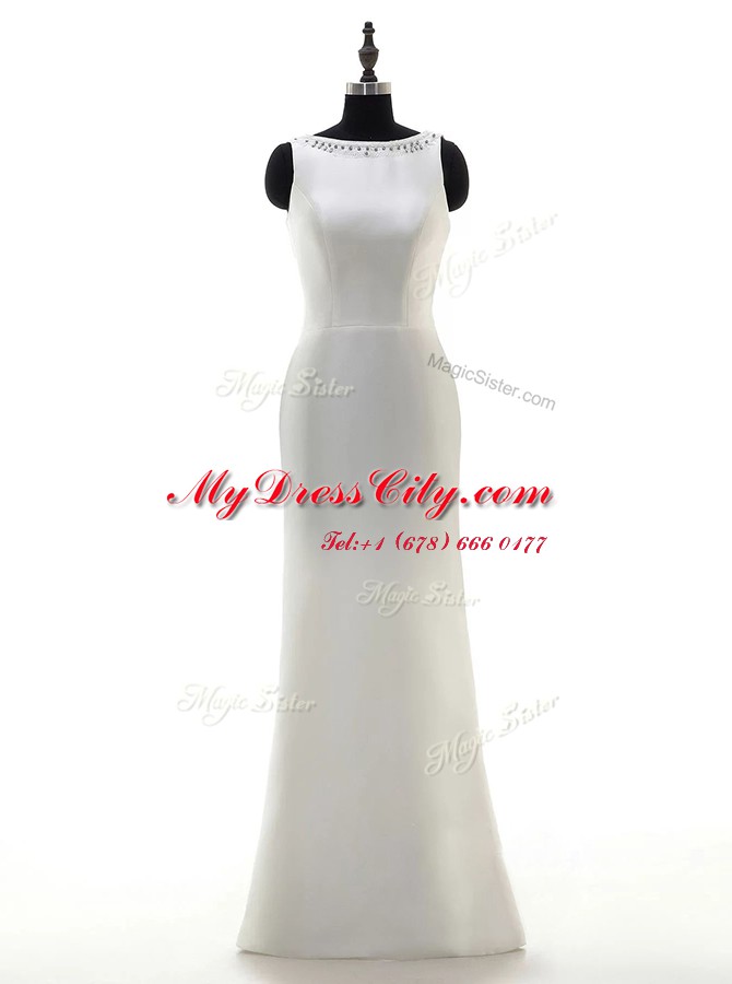 Scoop Floor Length Column/Sheath Sleeveless White Wedding Gown Side Zipper