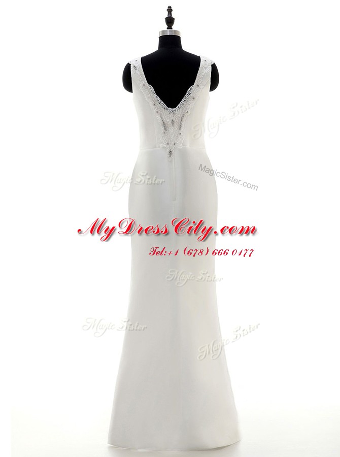 Scoop Floor Length Column/Sheath Sleeveless White Wedding Gown Side Zipper