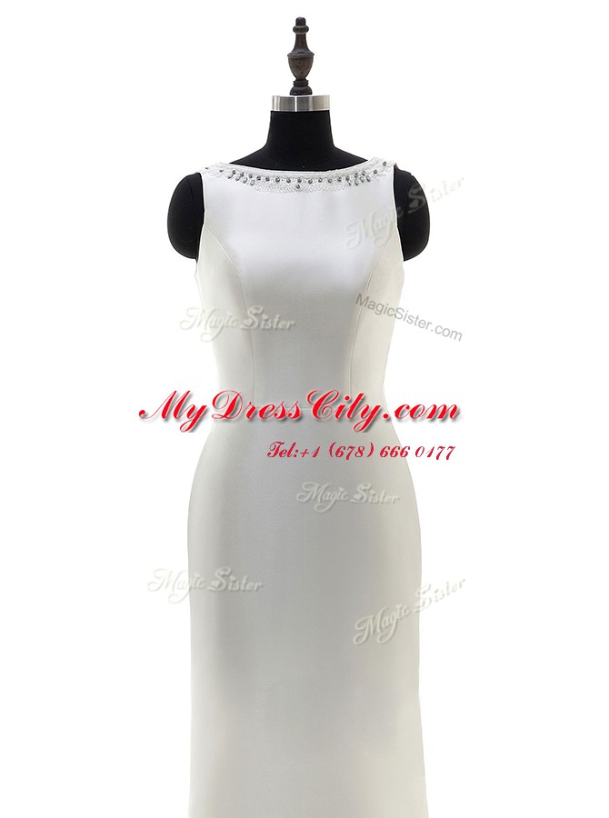 Scoop Floor Length Column/Sheath Sleeveless White Wedding Gown Side Zipper