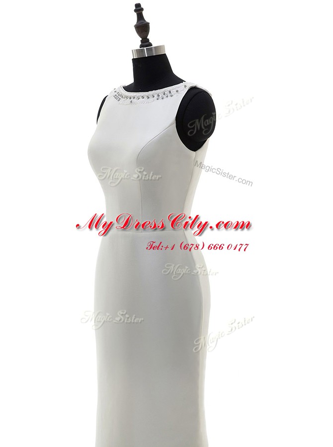 Scoop Floor Length Column/Sheath Sleeveless White Wedding Gown Side Zipper