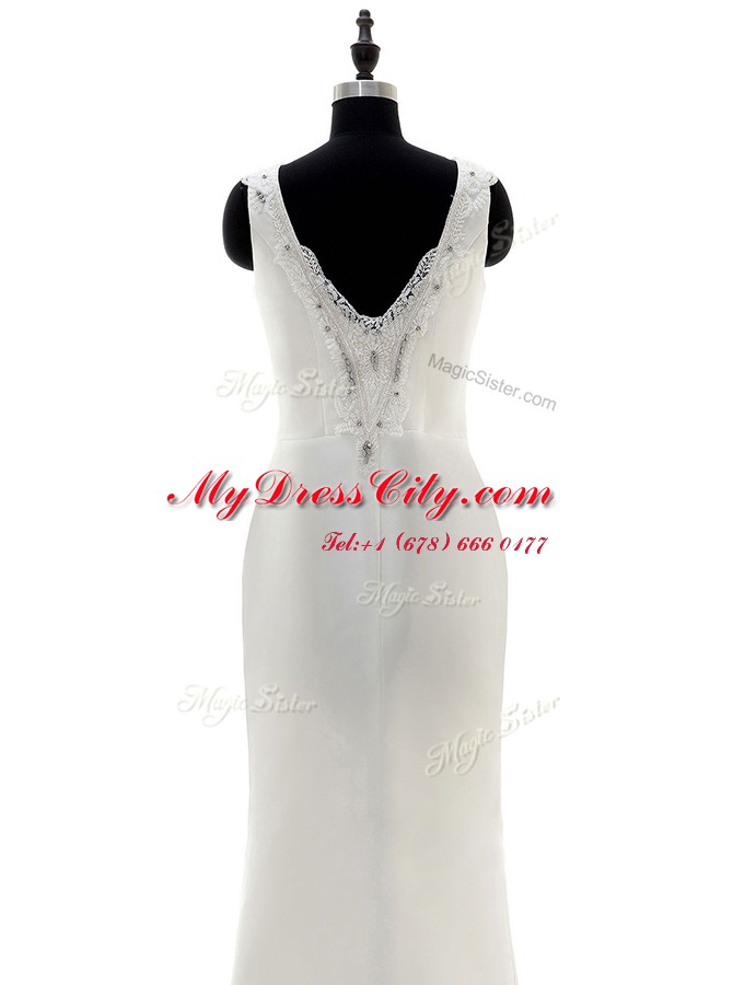 Scoop Floor Length Column/Sheath Sleeveless White Wedding Gown Side Zipper