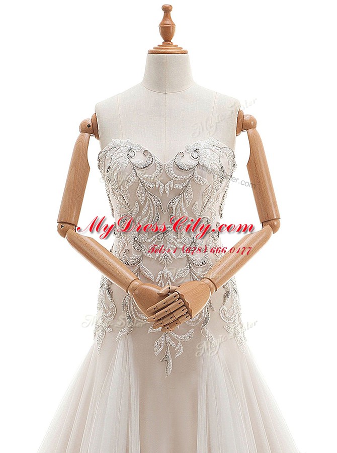 White Sweetheart Neckline Beading Wedding Dresses Sleeveless Lace Up