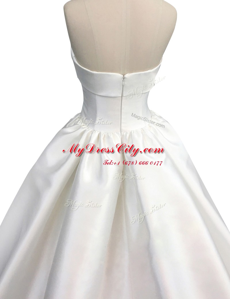 Ruching Wedding Dresses White Zipper Sleeveless With Train Chapel Train