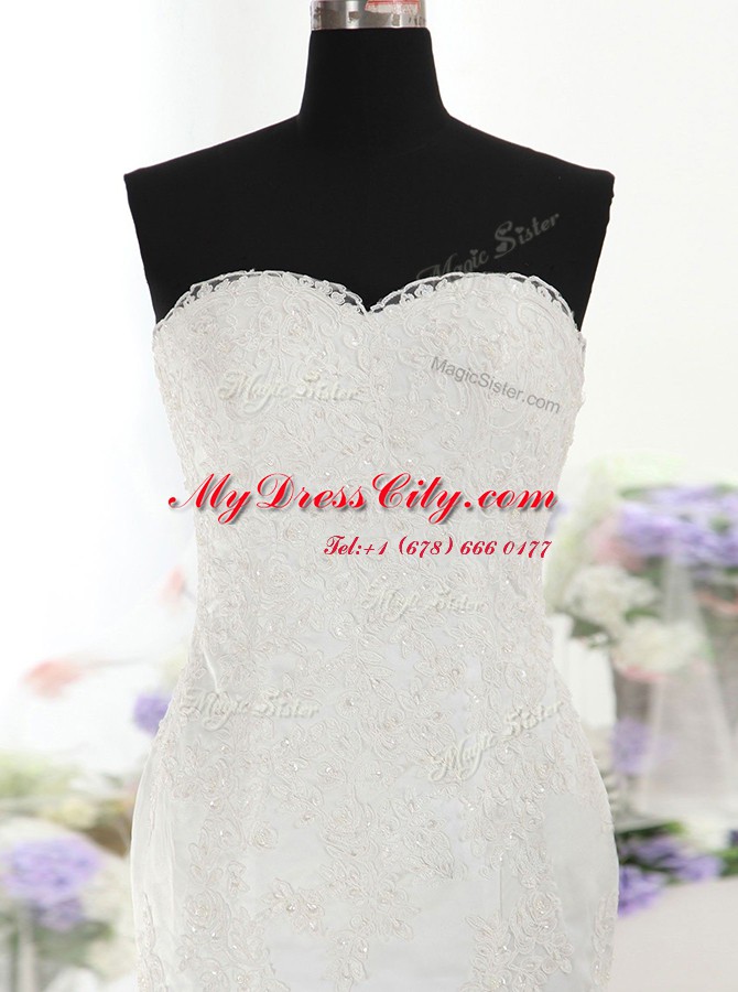 Fantastic Mermaid White Sleeveless Lace Court Train Lace Up Wedding Dress for Wedding Party