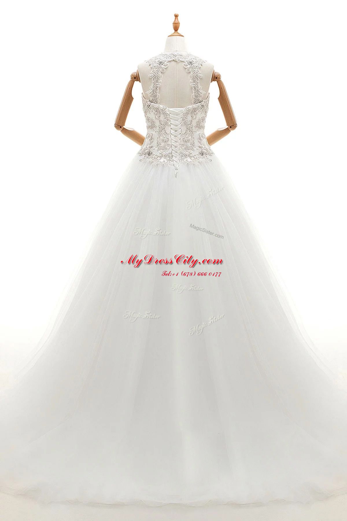 Beauteous With Train A-line Sleeveless White Wedding Gown Brush Train Lace Up