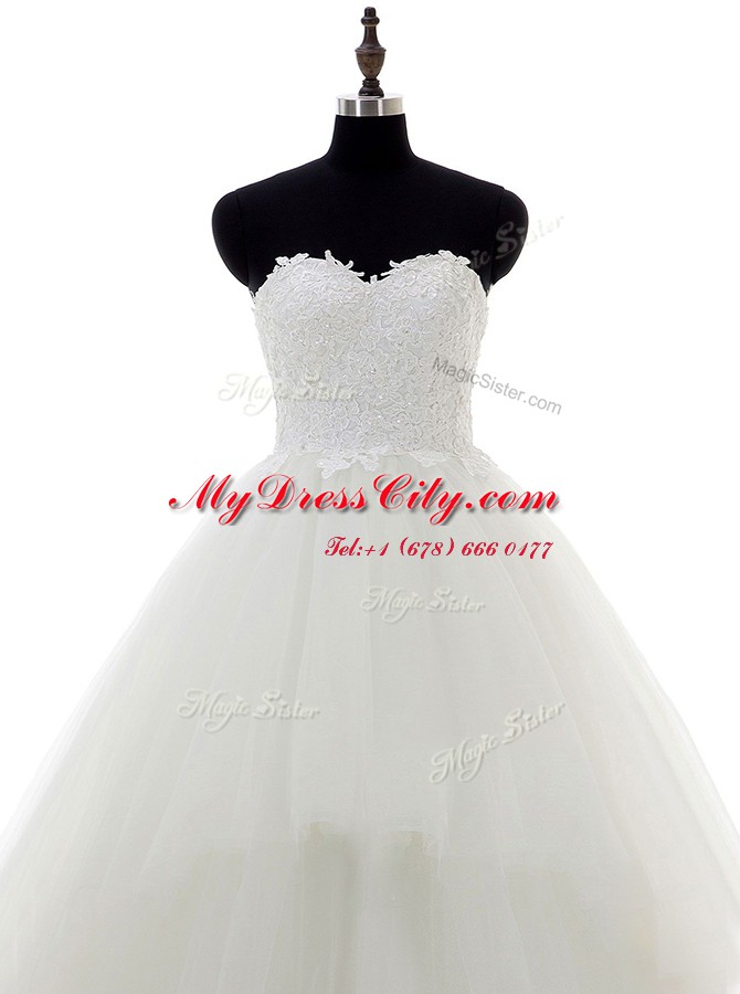 Stylish White Bridal Gown Sweetheart Sleeveless Sweep Train Zipper