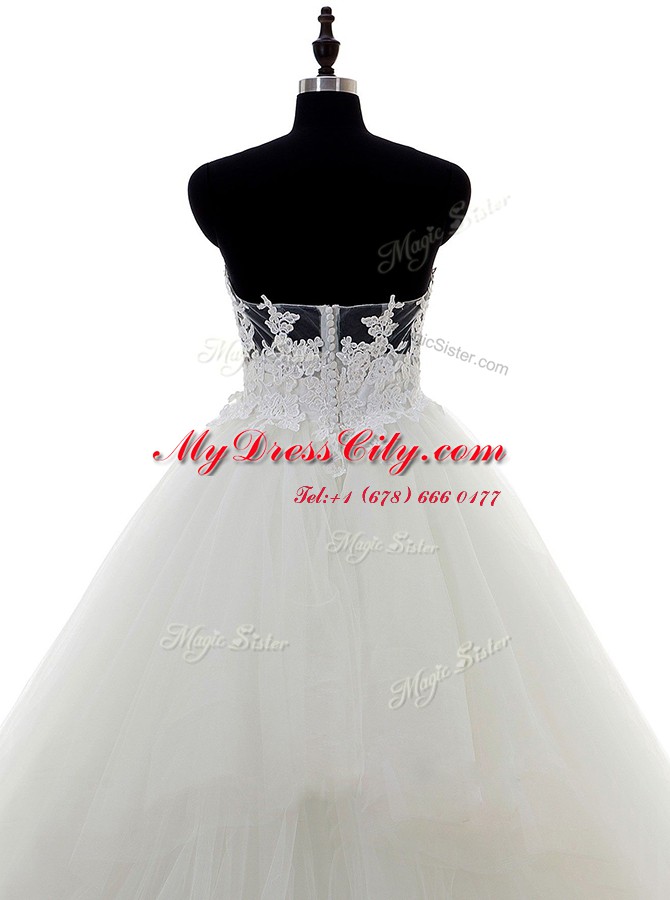 Stylish White Bridal Gown Sweetheart Sleeveless Sweep Train Zipper