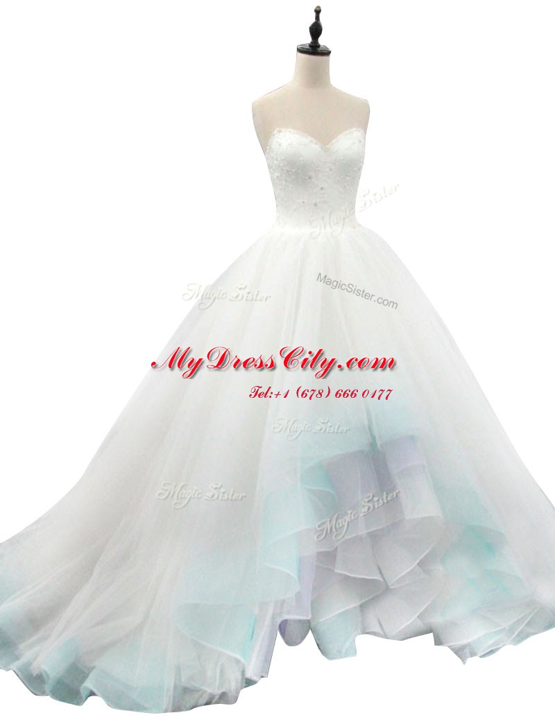 Dramatic Sweetheart Sleeveless Lace Up Bridal Gown Multi-color Organza