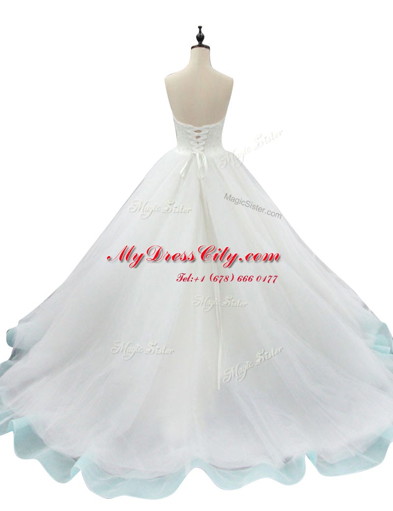 Dramatic Sweetheart Sleeveless Lace Up Bridal Gown Multi-color Organza