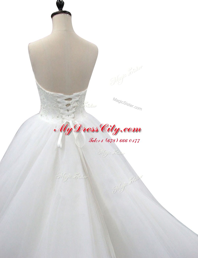 Dramatic Sweetheart Sleeveless Lace Up Bridal Gown Multi-color Organza